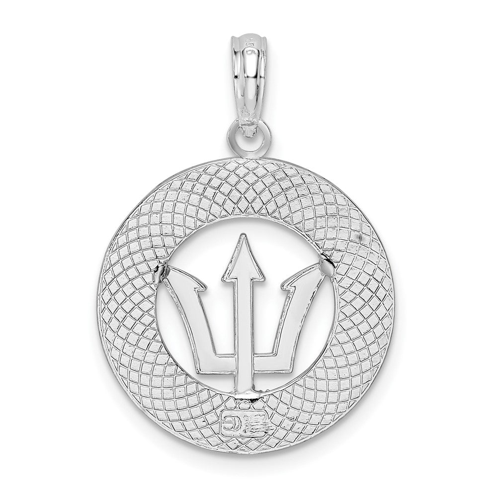 Sterlingsilber De-ani Rhodiniert Poliert Barbados mit Trident Kreis Anhänger