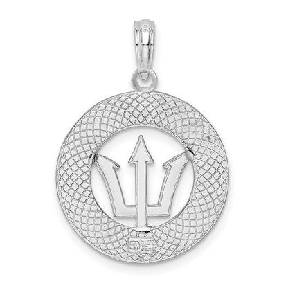 Sterlingsilber De-ani Rhodiniert Poliert Barbados mit Trident Kreis Anhänger