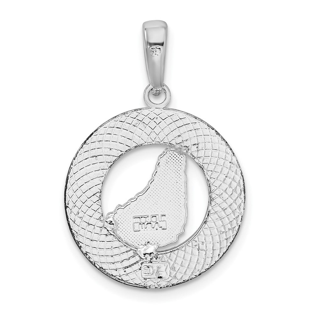 Sterlingsilber De-ani Rhodiniert Poliert Barbados mit Karte Kreis Anhänger