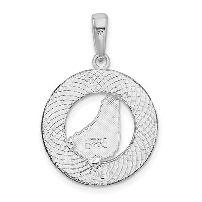 Sterlingsilber De-ani Rhodiniert Poliert Barbados mit Karte Kreis Anhänger