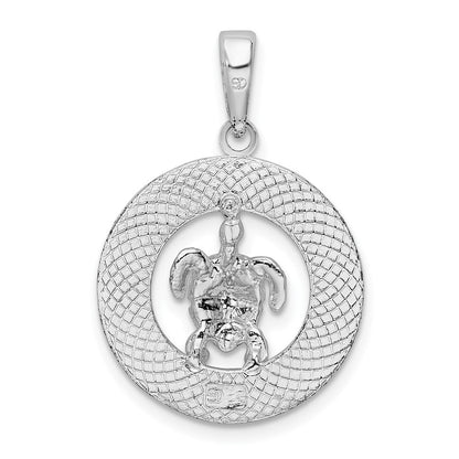 Sterlingsilber De-ani Rhodiniert Poliert Barbados mit Schildkröte Kreis Anhänger