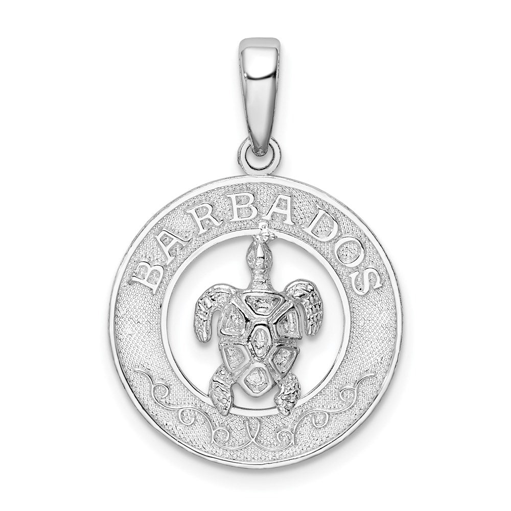 Sterlingsilber De-ani Rhodiniert Poliert Barbados mit Schildkröte Kreis Anhänger