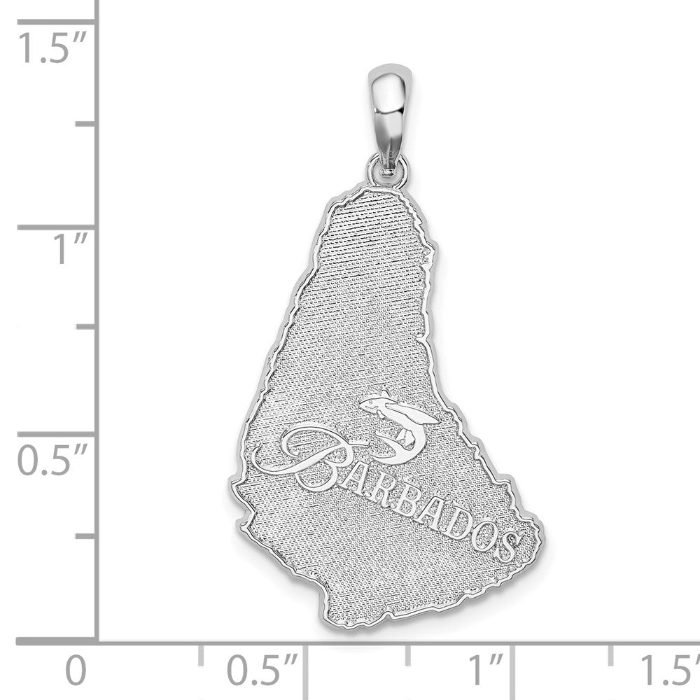 Sterlingsilber De-ani Rhodiniert Poliert und Strukturiert Barbados Karte Anhänger