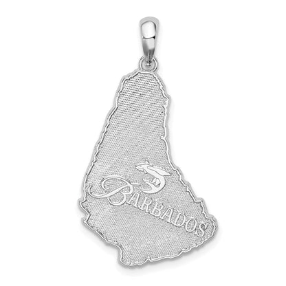 Sterlingsilber De-ani Rhodiniert Poliert und Strukturiert Barbados Karte Anhänger