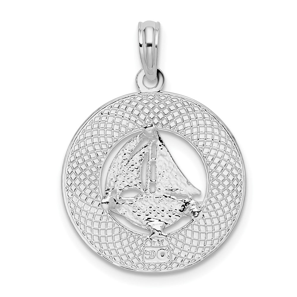 Sterlingsilber De-ani Rhodiniert Newport Rhode Island mit Segelboot Kreis Anhänger