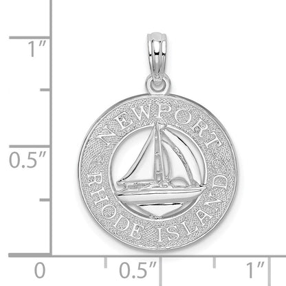 Sterlingsilber De-ani Rhodiniert Newport Rhode Island mit Segelboot Kreis Anhänger