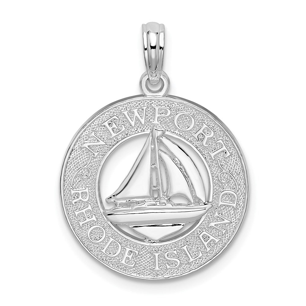 Sterlingsilber De-ani Rhodiniert Newport Rhode Island mit Segelboot Kreis Anhänger