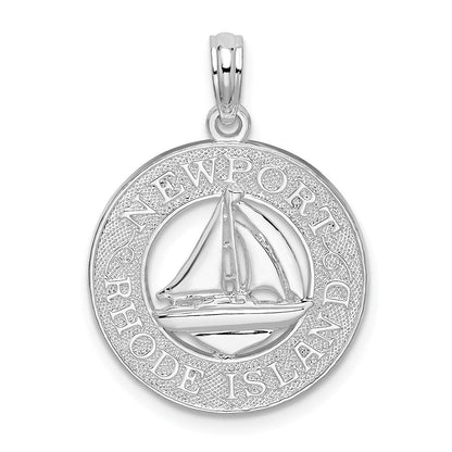 Sterlingsilber De-ani Rhodiniert Newport Rhode Island mit Segelboot Kreis Anhänger