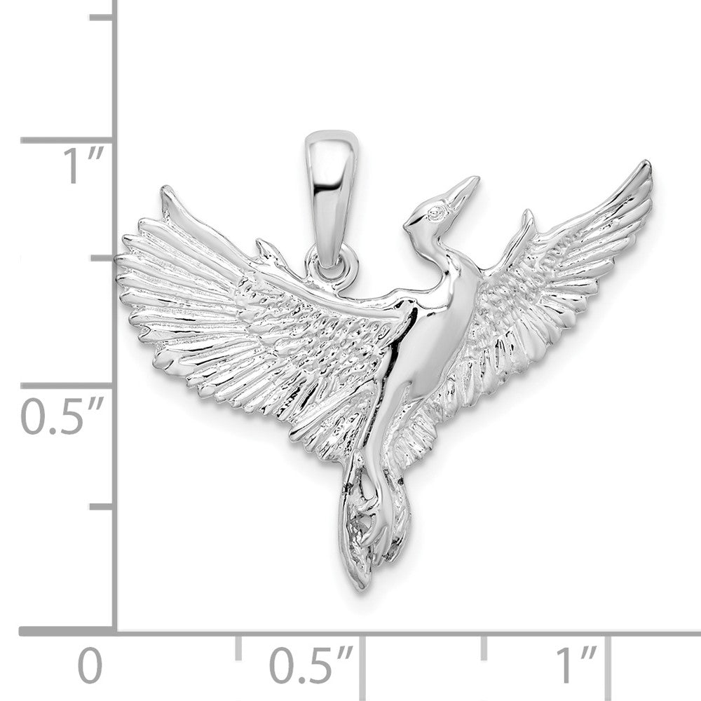 Sterlingsilber De-ani Rhodiniert Poliert Egret Vogel Anhänger