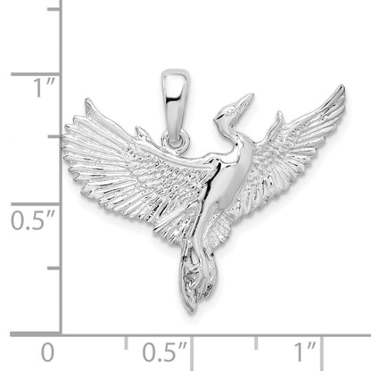 Sterlingsilber De-ani Rhodiniert Poliert Egret Vogel Anhänger
