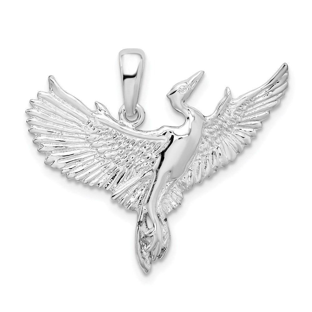 Sterlingsilber De-ani Rhodiniert Poliert Egret Vogel Anhänger