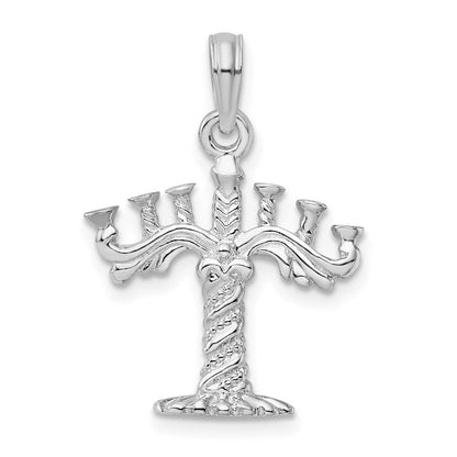 Sterlingsilber De-ani Rhodiniert Poliert und Strukturiert 3d Menorah Anhänger