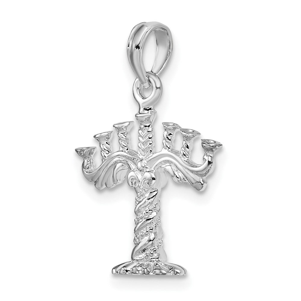 Sterlingsilber De-ani Rhodiniert Poliert und Strukturiert 3d Menorah Anhänger