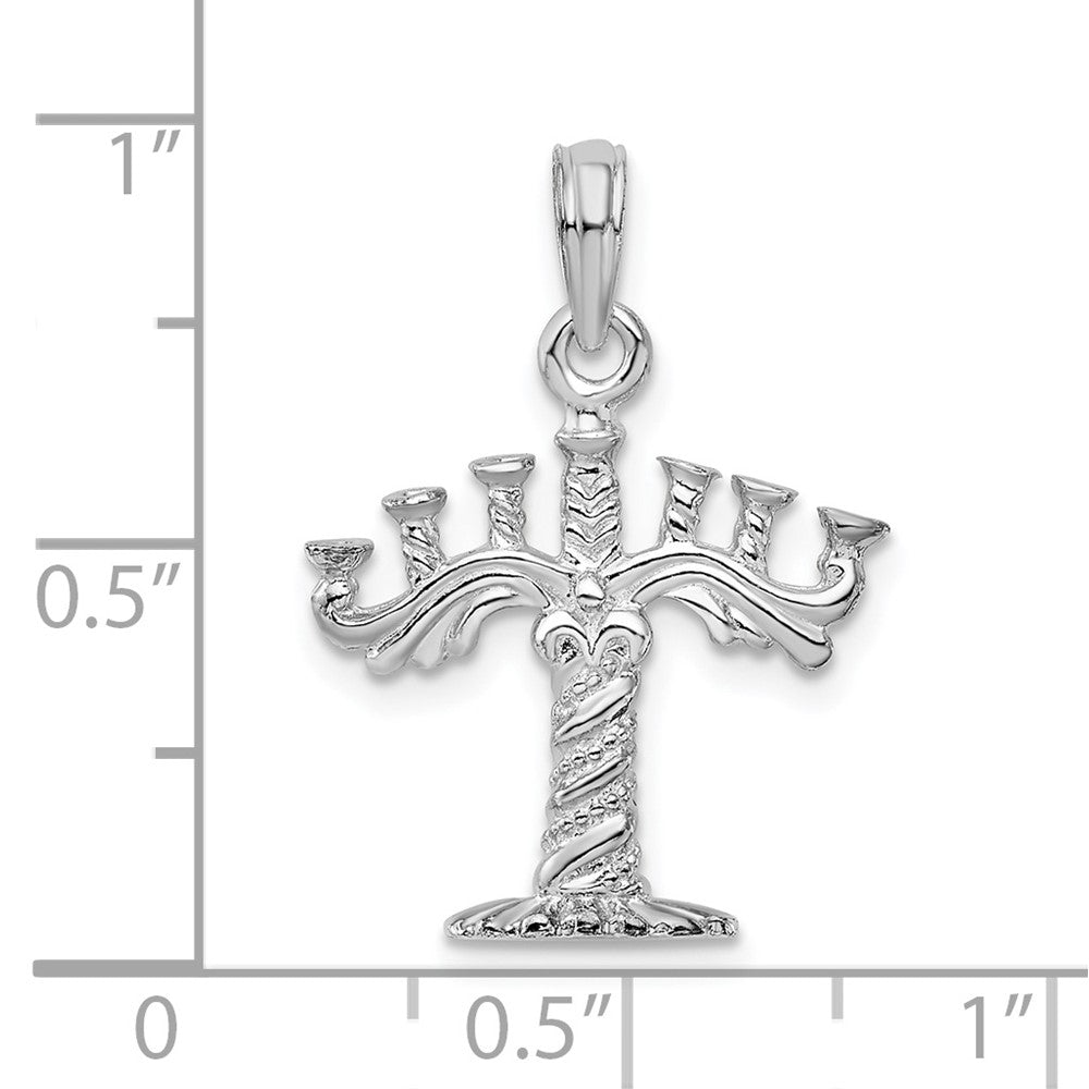 Sterlingsilber De-ani Rhodiniert Poliert und Strukturiert 3d Menorah Anhänger