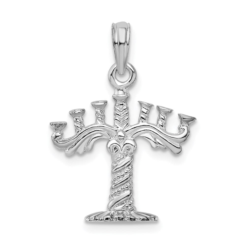 Sterlingsilber De-ani Rhodiniert Poliert und Strukturiert 3d Menorah Anhänger