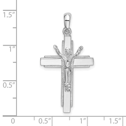 Sterlingsilber De-ani Rhodiniert Poliert Gekugelt Kante Kruzifix Anhänger