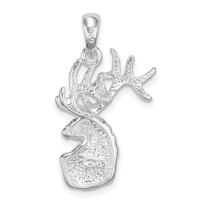 Sterlingsilber De-ani Rhodiniert Poliert und Strukturiert Hirsch Kopf Anhänger