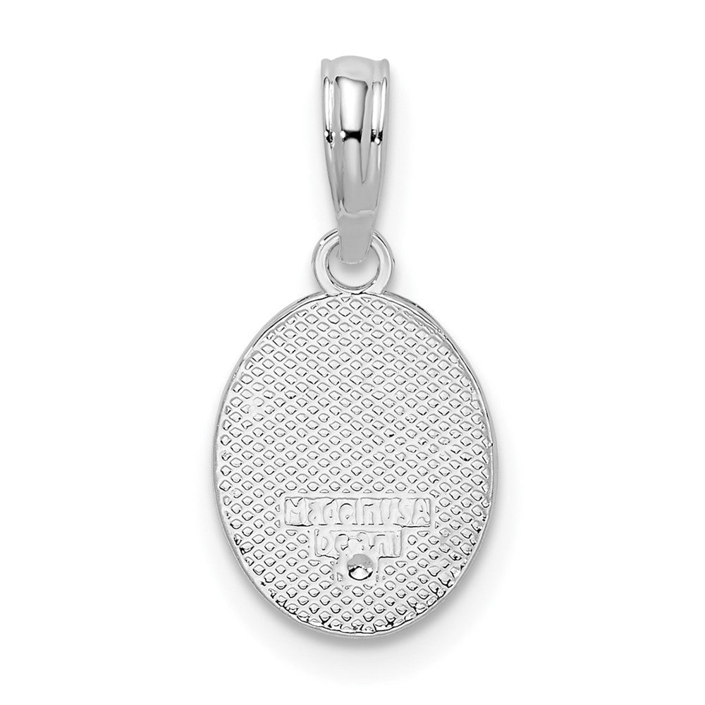Sterlingsilber De Ani Rhodiniert Poliert und Strukturiert Fleur Lis Klein Oval Anhänger