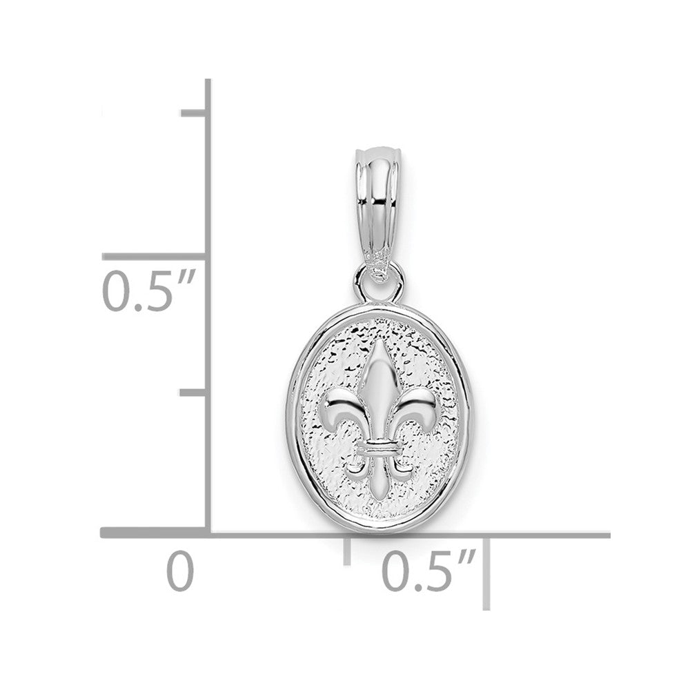 Sterlingsilber De Ani Rhodiniert Poliert und Strukturiert Fleur Lis Klein Oval Anhänger