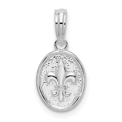 Sterlingsilber De Ani Rhodiniert Poliert und Strukturiert Fleur Lis Klein Oval Anhänger