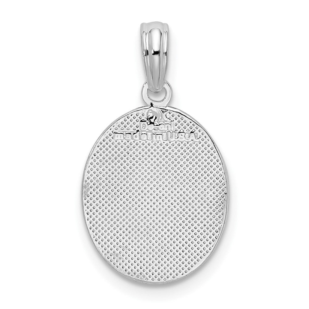 Sterlingsilber De-ani Rhodiniert Poliert und Strukturiert Fleur De Lis Oval Anhänger