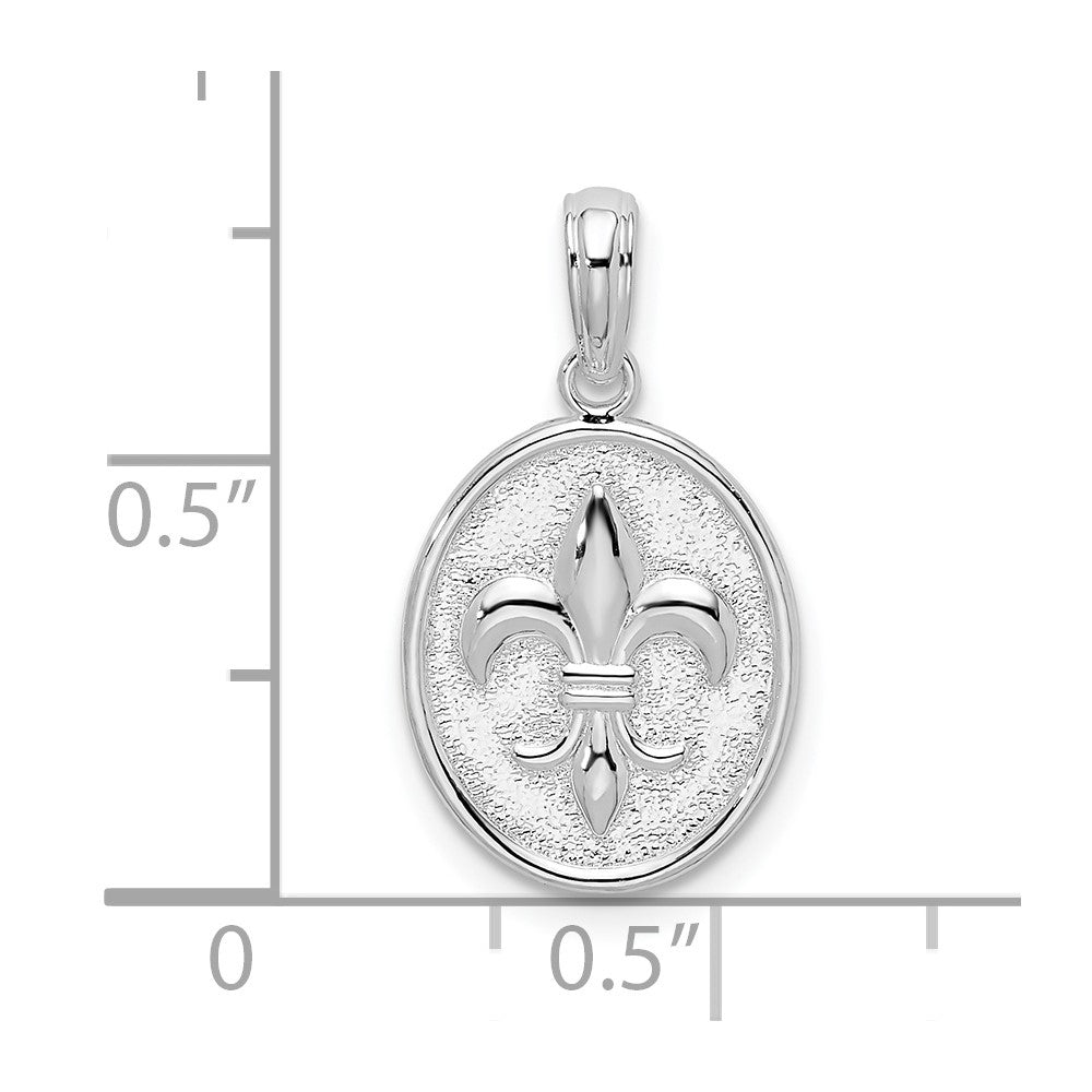 Sterlingsilber De-ani Rhodiniert Poliert und Strukturiert Fleur De Lis Oval Anhänger