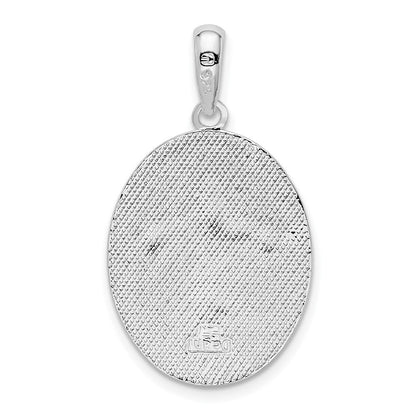Sterlingsilber De-ani Rhodiniert Poliert und Strukturiert Fleur De Lis Oval Anhänger