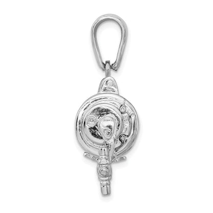 Sterlingsilber De-ani Rhodiniert Poliert 3d Beweglich Fishing Reel Anhänger
