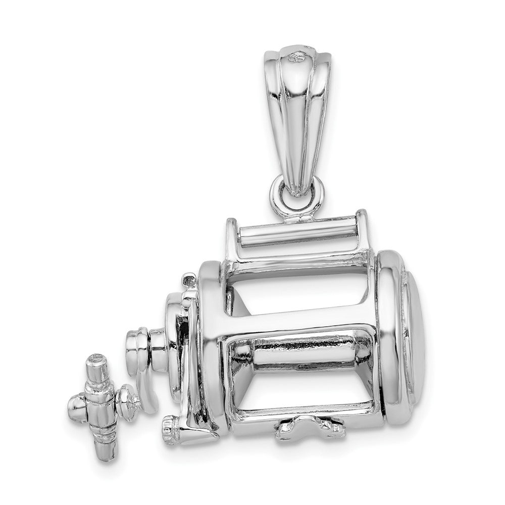 Sterlingsilber De-ani Rhodiniert Poliert 3d Beweglich Fishing Reel Anhänger