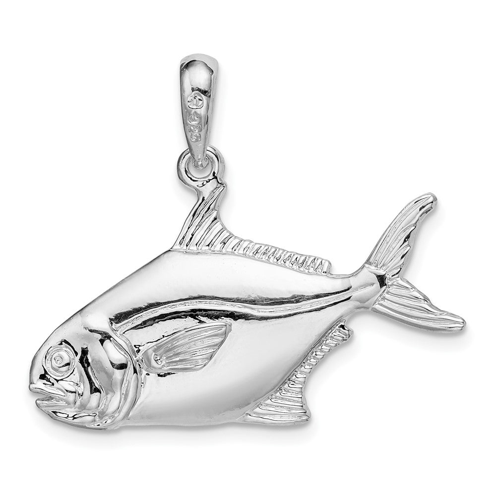 Sterlingsilber De-ani Rhodiniert Poliert 3d Pompano Fisch Anhänger