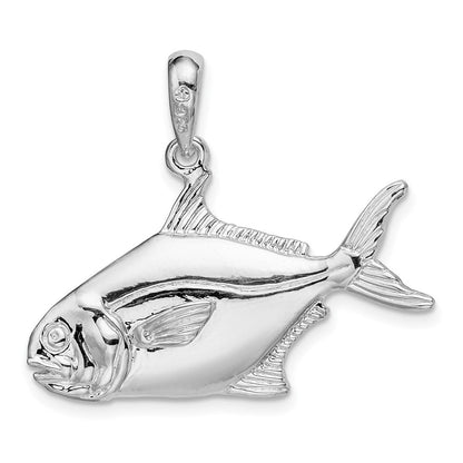 Sterlingsilber De-ani Rhodiniert Poliert 3d Pompano Fisch Anhänger