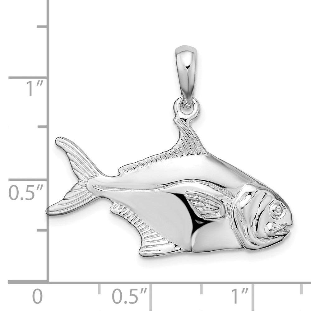 Sterlingsilber De-ani Rhodiniert Poliert 3d Pompano Fisch Anhänger