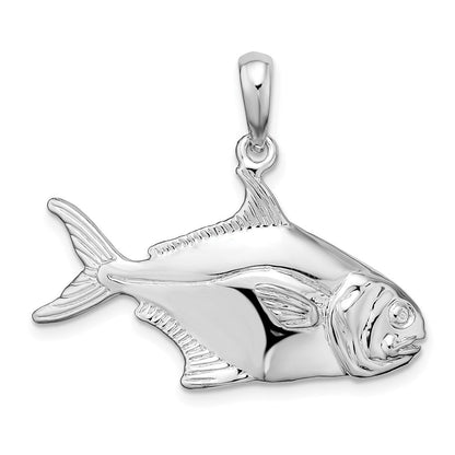 Sterlingsilber De-ani Rhodiniert Poliert 3d Pompano Fisch Anhänger