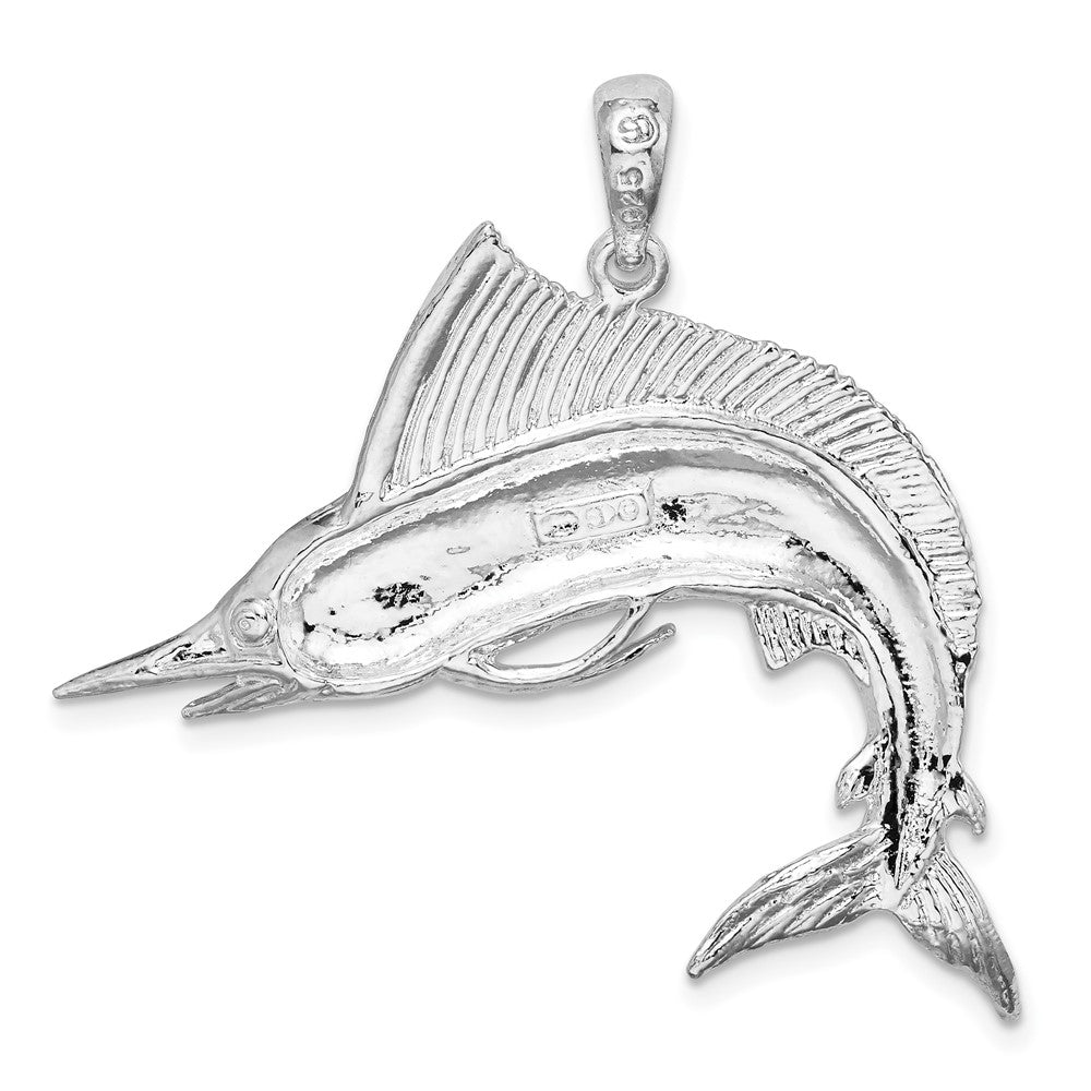 Sterlingsilber De-ani Rhodiniert Poliert und Satiniert Striped Marlin Anhänger