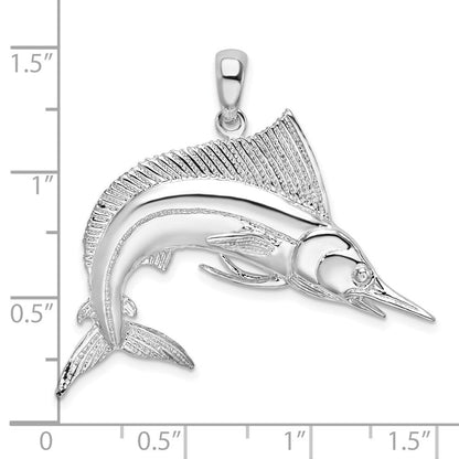 Sterlingsilber De-ani Rhodiniert Poliert und Satiniert Striped Marlin Anhänger