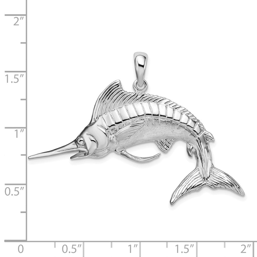 Sterlingsilber De-ani Rhodiniert Poliert und Satiniert 3d Weiß Marlin Anhänger