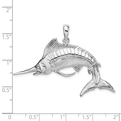 Sterlingsilber De-ani Rhodiniert Poliert und Satiniert 3d Weiß Marlin Anhänger