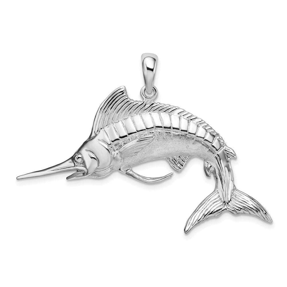 Sterlingsilber De-ani Rhodiniert Poliert und Satiniert 3d Weiß Marlin Anhänger