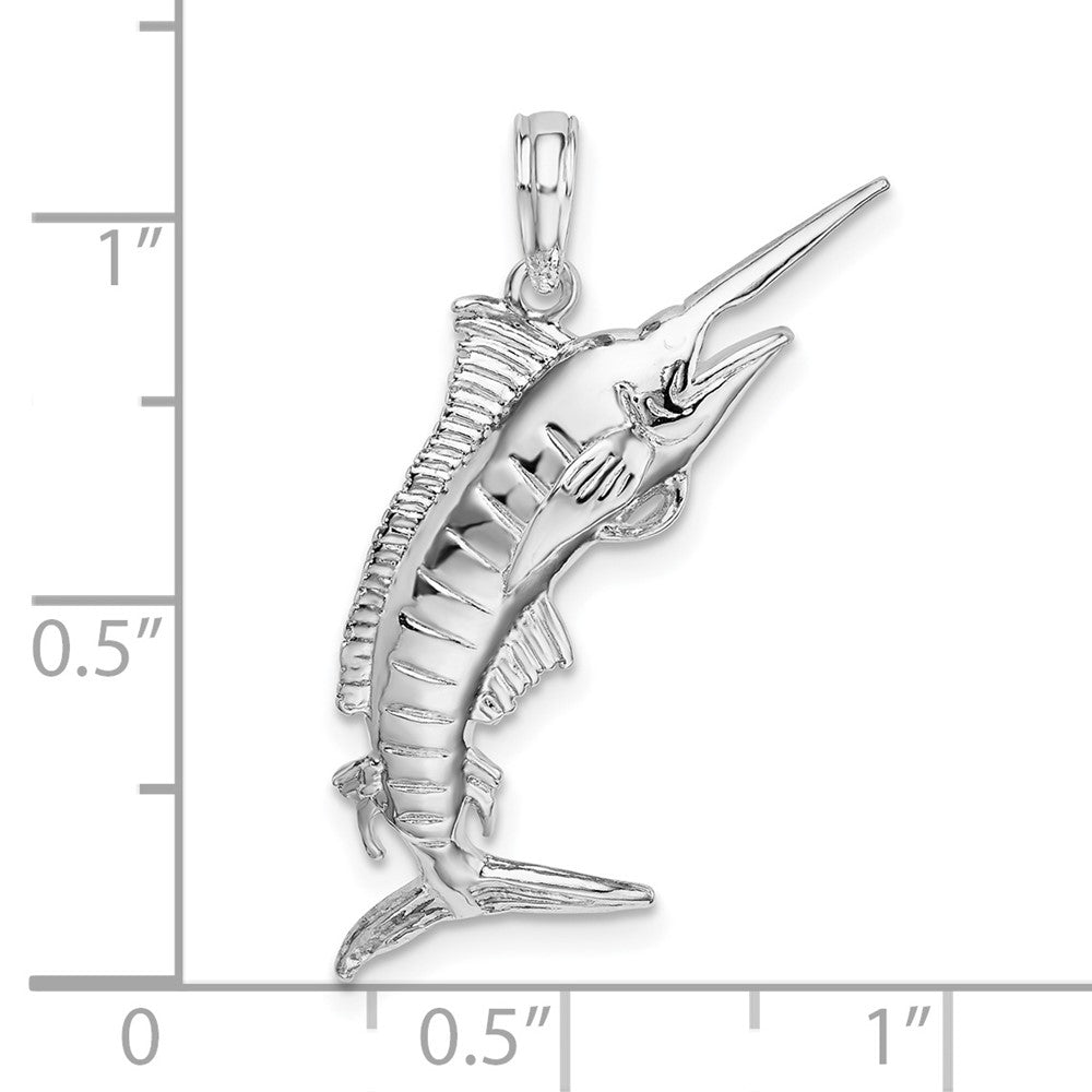 Sterlingsilber De-ani Rhodiniert Poliert 3d Blau Marlin Anhänger