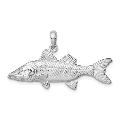 Sterlingsilber De-ani Rhodiniert Poliert 3d Snook Fisch Anhänger