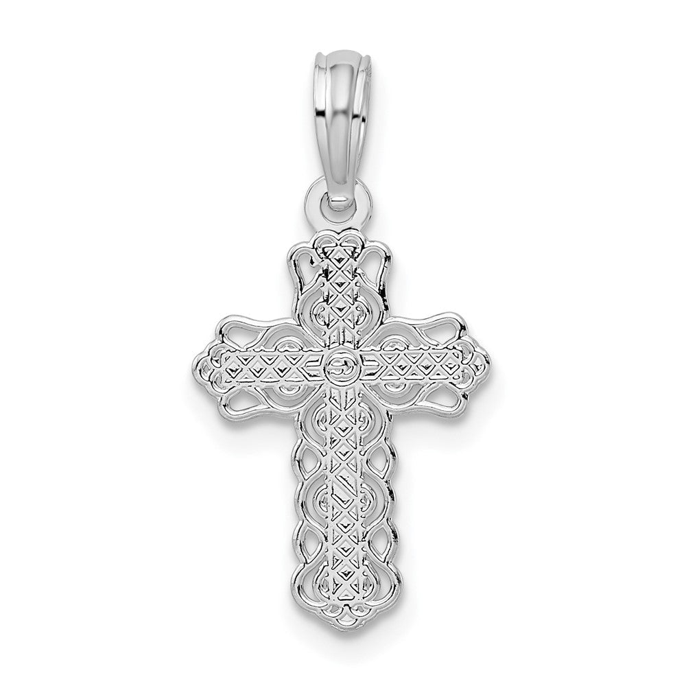 Sterlingsilber De-ani Rhodiniert Poliert Lace Zierde Kreuz Anhänger