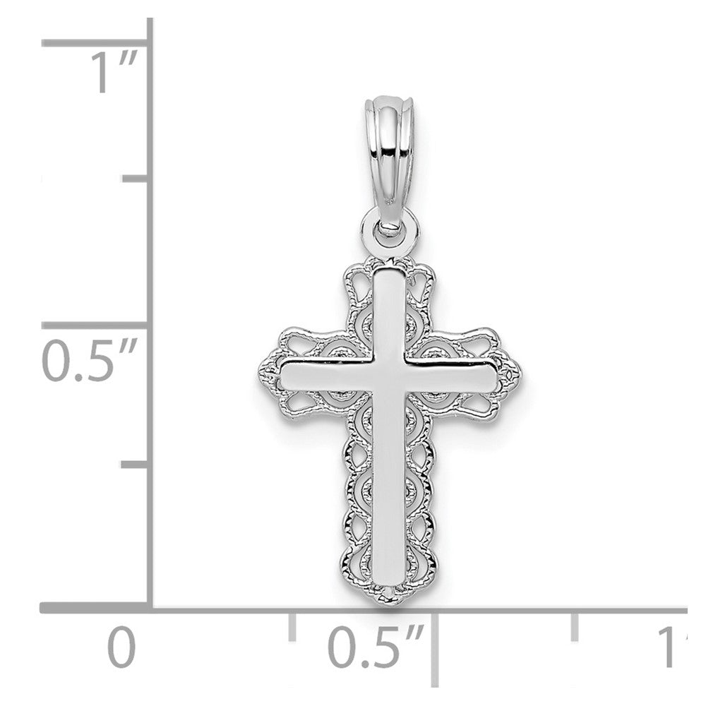 Sterlingsilber De-ani Rhodiniert Poliert Lace Zierde Kreuz Anhänger