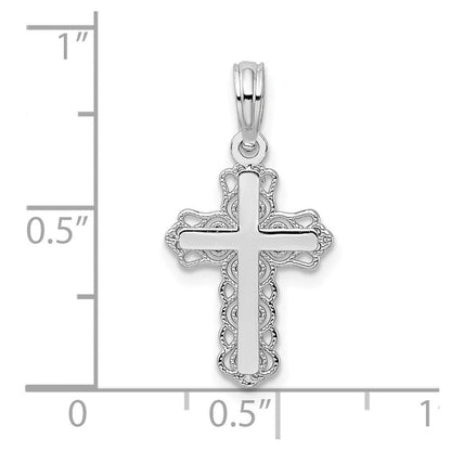 Sterlingsilber De-ani Rhodiniert Poliert Lace Zierde Kreuz Anhänger