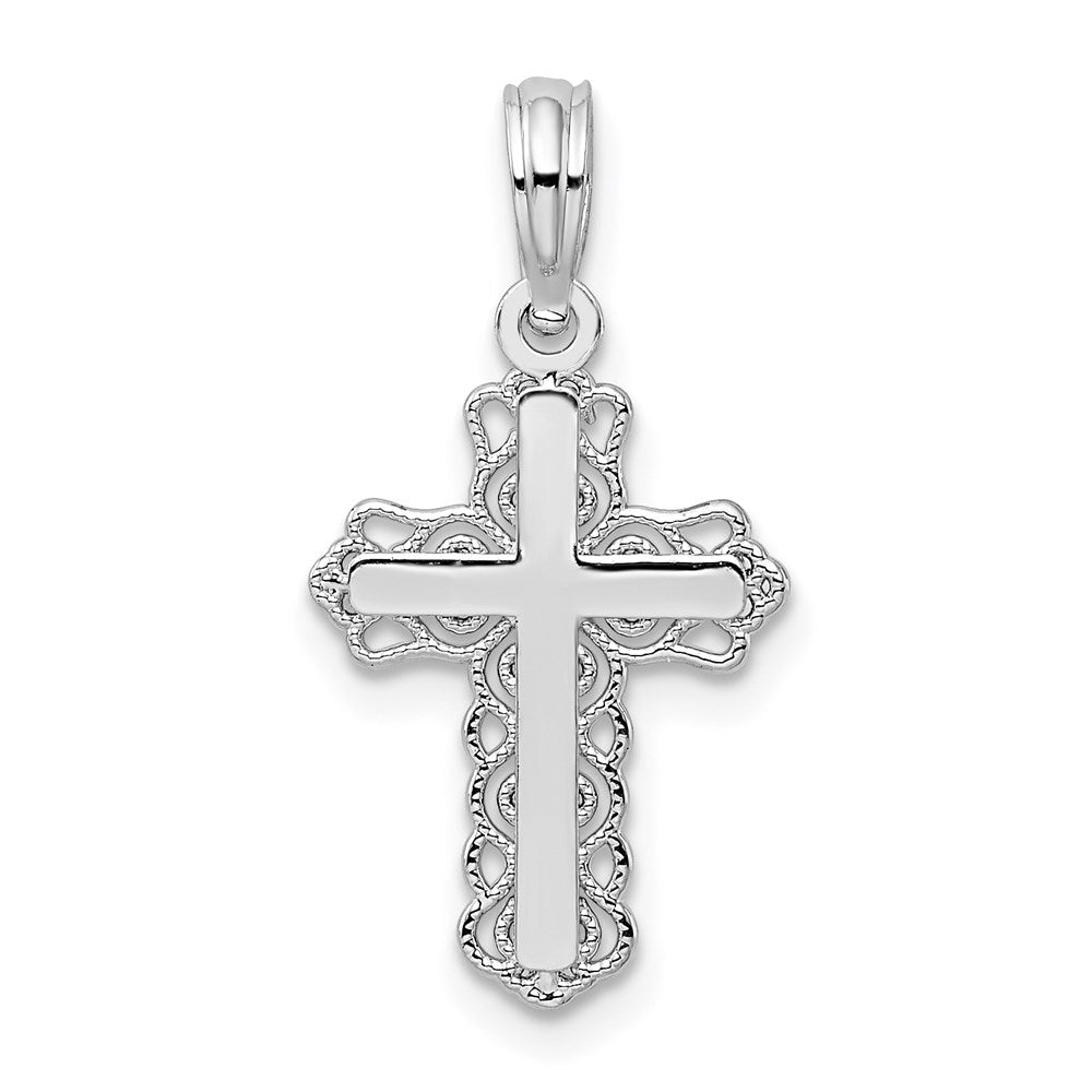 Sterlingsilber De-ani Rhodiniert Poliert Lace Zierde Kreuz Anhänger