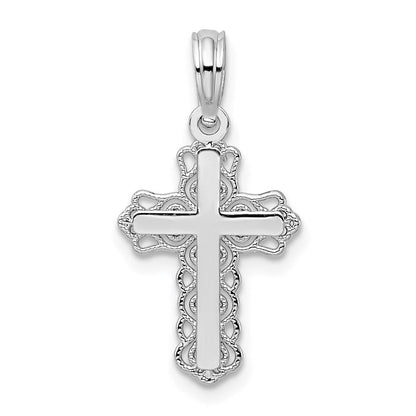 Sterlingsilber De-ani Rhodiniert Poliert Lace Zierde Kreuz Anhänger