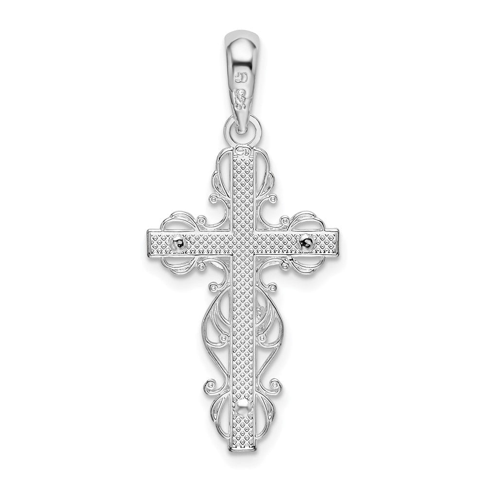 Sterlingsilber De-ani Rhodiniert Poliert Lace Zierde Kruzifix Anhänger