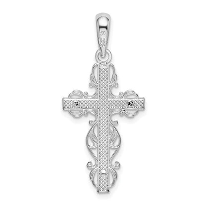 Sterlingsilber De-ani Rhodiniert Poliert Lace Zierde Kruzifix Anhänger