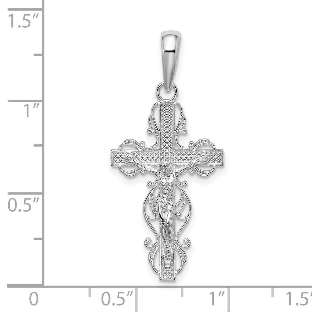 Sterlingsilber De-ani Rhodiniert Poliert Lace Zierde Kruzifix Anhänger
