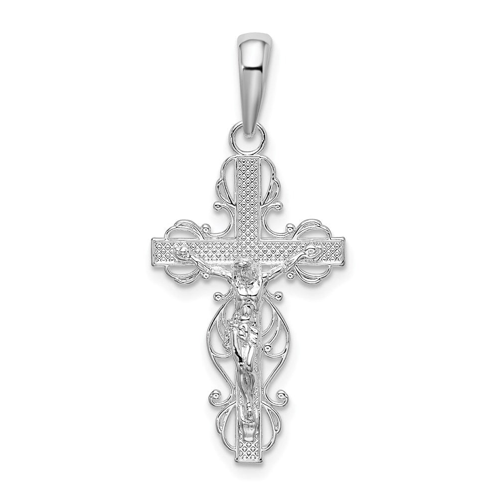 Sterlingsilber De-ani Rhodiniert Poliert Lace Zierde Kruzifix Anhänger