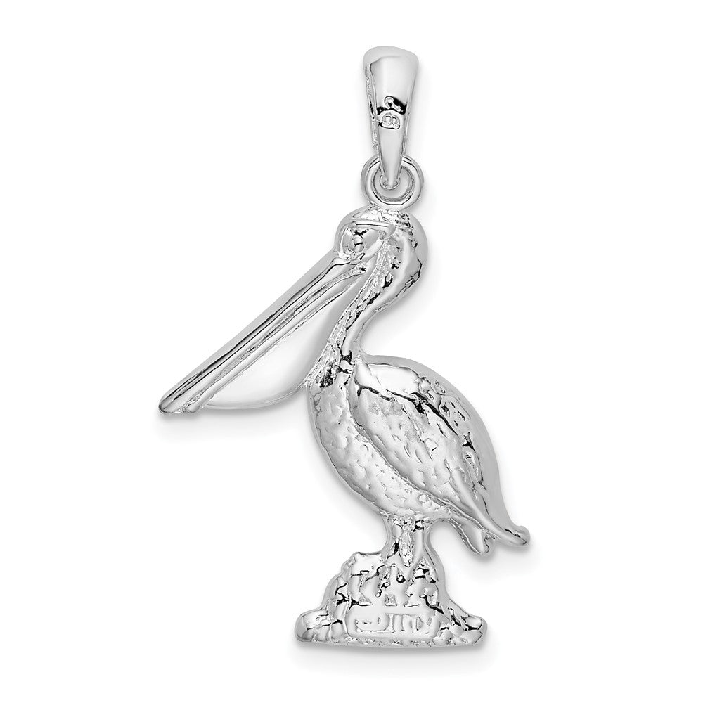 Sterlingsilber De-ani Rhodiniert Poliert Groß 3d Standing Pelican Anhänger
